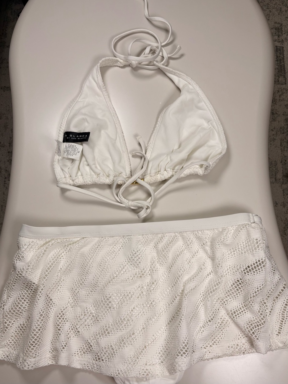 LA BLANCA White Crochet Bikini Set with Gold Accents - Picture 5 of 9
